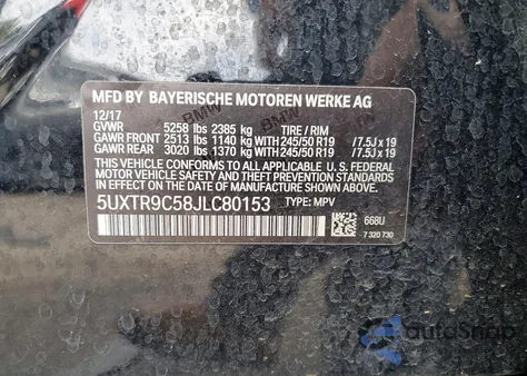 2018 BMW X3 xDrive30I from USA, damaged, VIN 5UXTR9C58JLC80153